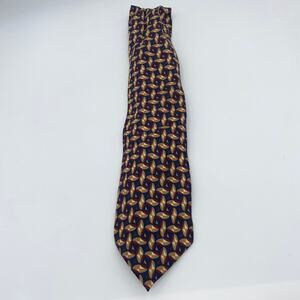 Structure Pure Silk Italy Blue Red Tan Printed Neck Tie Men's 60"